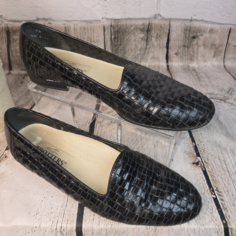 Trotters Black Woven Slip On Loafers Leather Womens Size 9 - Picture 2 of 10
